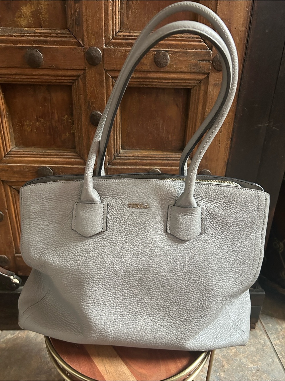 Furla Alba Medium gray pebbled Leather in light Onice gray tote - Picture 2 of 15